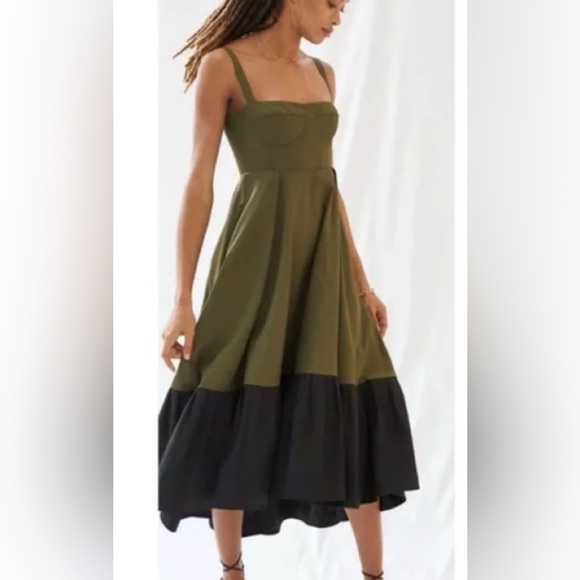 Anthropologie Olive and Black Midi Dress - Picture 4 of 6